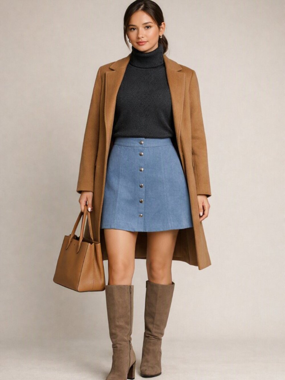 H &M Button Down Suede A-Line Skirt Light Blue Size 8